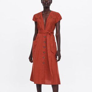 Zara red/terracotta embroidered dress